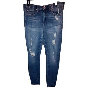 Torrid Jeans 10 R Premium Distressed Torn Blue 5 Pocket Minimalist Zip